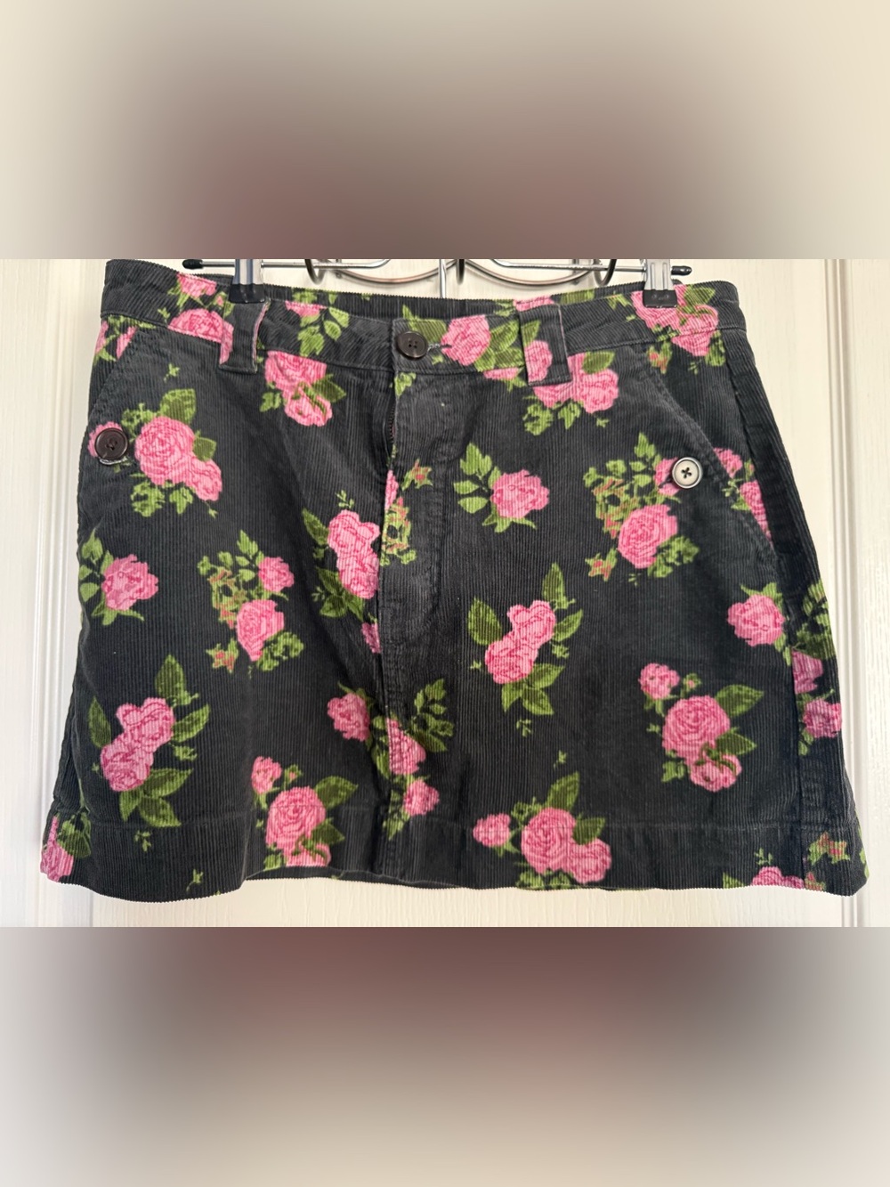 wild fable Black Corduroy Mini Skirt with Pink Rose Print